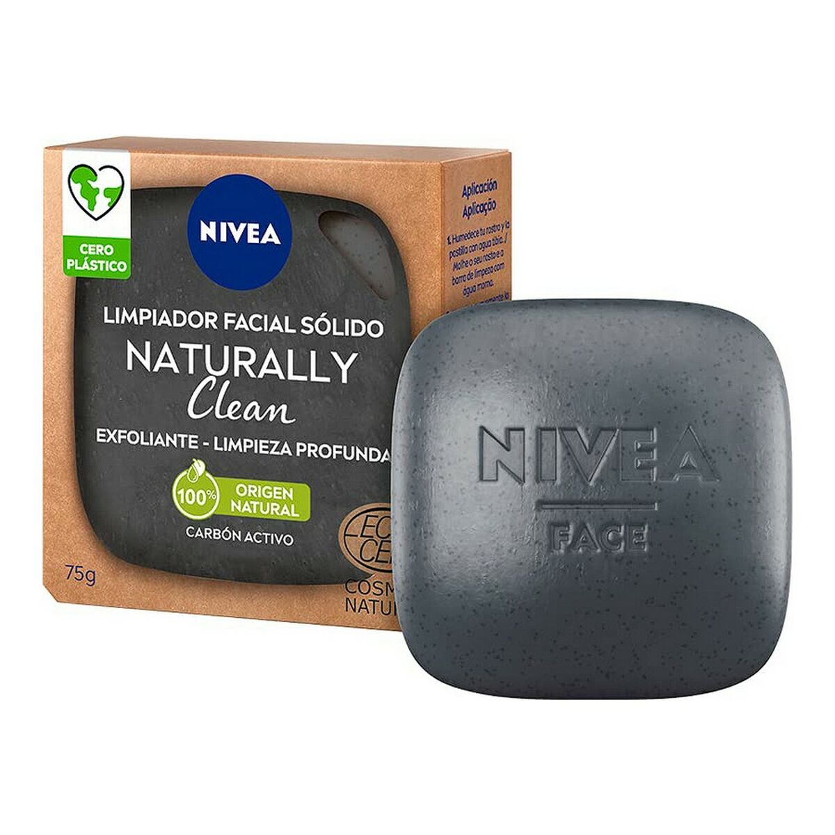 Facial Cleansing Gel Naturally Clean Nivea 94491 Solid Exfoliant Active charcoal 75 g-0